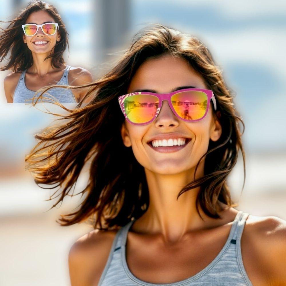 Óculos de Sol Quadrado Bege e Rosa Polarizado com Proteção UV400 - Neon Is My Neutral