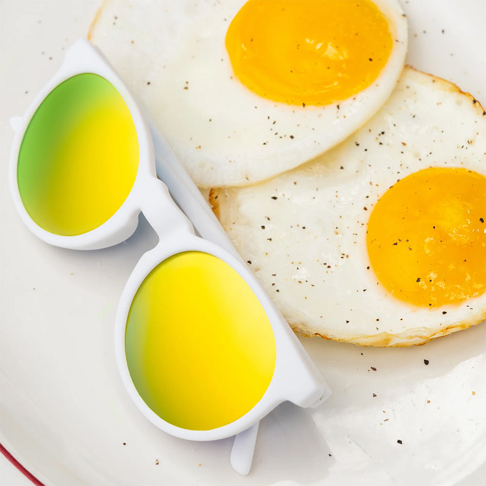 Óculos de Sol Polarizado Redondo Lente Amarela Proteção UV400 Armação Branca - Yolk's on You