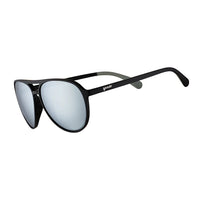 Óculos de sol Goodr Brasil modelo aviador preto com lentes espelhadas cinza e design esportivo antideslizante