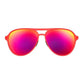 Óculos de sol aviador Goodr Brasil Captain Blunt's Red-Eye com armação vermelha e lentes rosas espelhadas polarizadas.