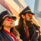 Goodr Brasil óculos aviador Captain Blunt's Red-Eye com armação vermelha e lentes rosas espelhadas em modelos pilotos