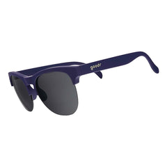 Óculos de sol Goodr Full Sail Frenzy com armação azul marinho e lentes polarizadas espelhadas cinza.