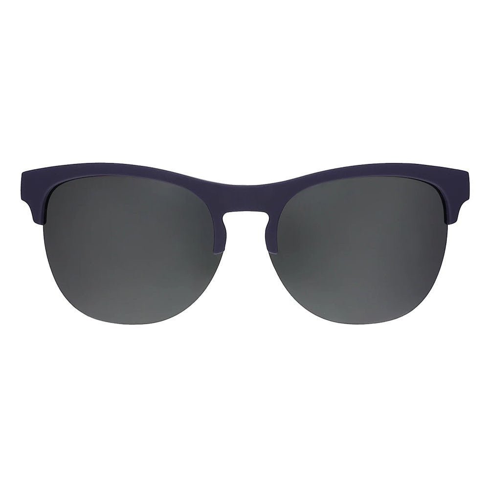 Óculos de sol Goodr Full Sail Frenzy com armação azul marinho e lentes polarizadas espelhadas cinza.