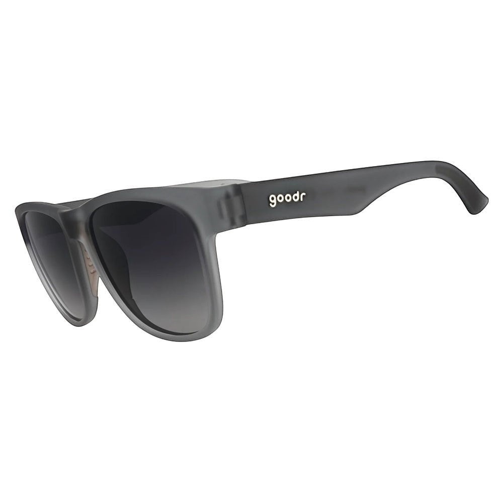 Óculos de sol Goodr Brasil Always the Main Event com armação cinza e lentes polarizadas, design esportivo BFG grande.