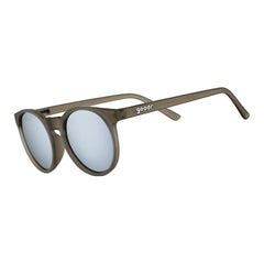 Óculos de sol Goodr Brasil modelo Circle G com armação cinza fosca e lentes espelhadas, ideal para corrida.