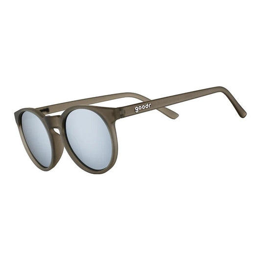 Óculos de sol Goodr Brasil modelo Circle G com armação cinza fosca e lentes espelhadas, ideal para corrida.