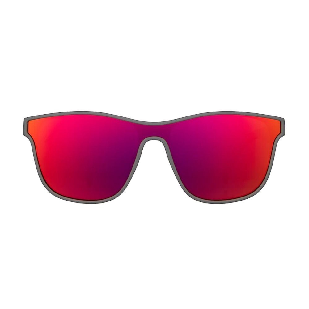Óculos de sol Goodr Brasil Voight-Kampff Vision com armação cinza e lentes espelhadas laranja para corrida e esporte.