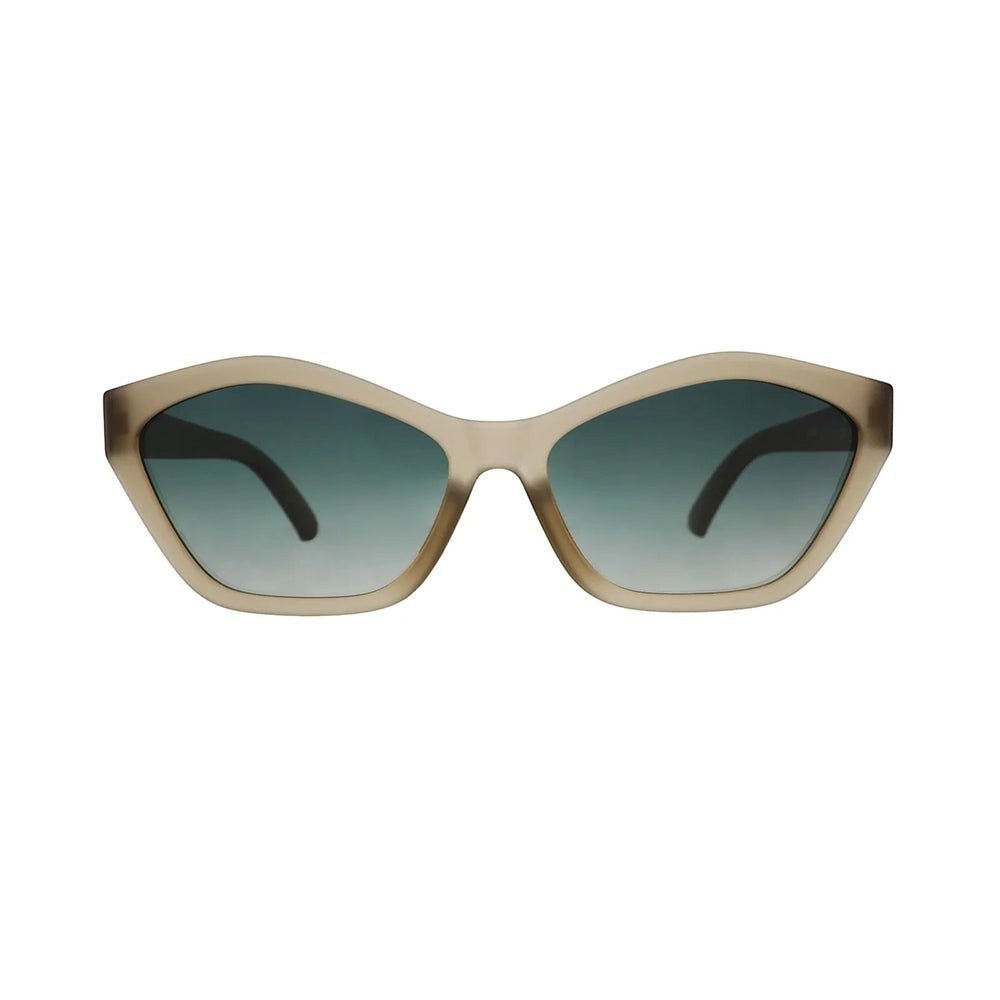 Óculos de sol Goodr Brasil modelo Deco G Dulce De Leche Luxe com armação cinza translúcida e lentes degradê.