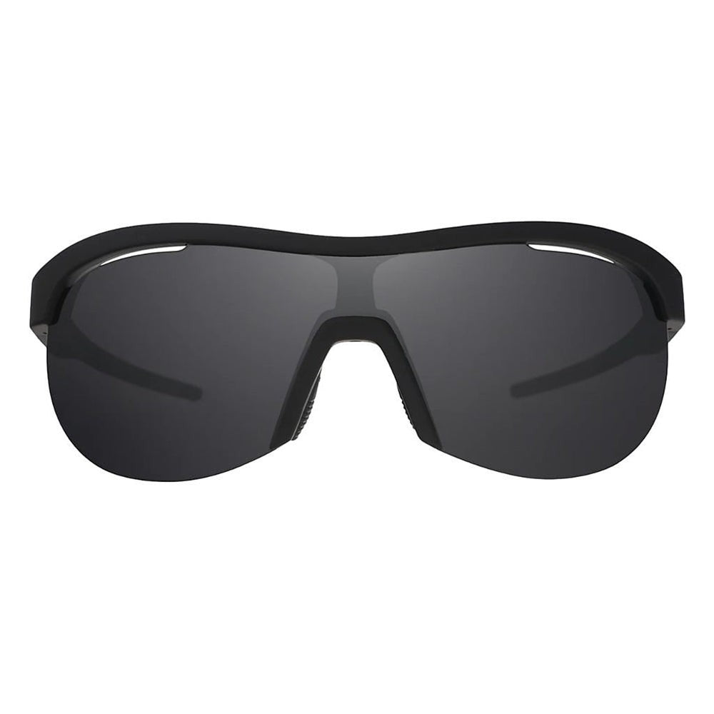 Óculos de sol esportivos Goodr Brasil pretos com lente única espelhada, design aerodinâmico para corrida e performance.