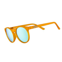 Óculos de sol Goodr Brasil redondo com armação laranja translúcida e lentes azuis espelhadas polarizadas UV400