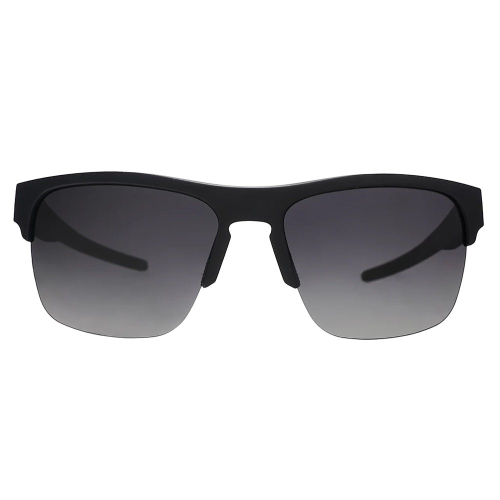 Óculos de sol esportivo Goodr Brasil com armação preta fosca e lentes polarizadas em degradê cinza.