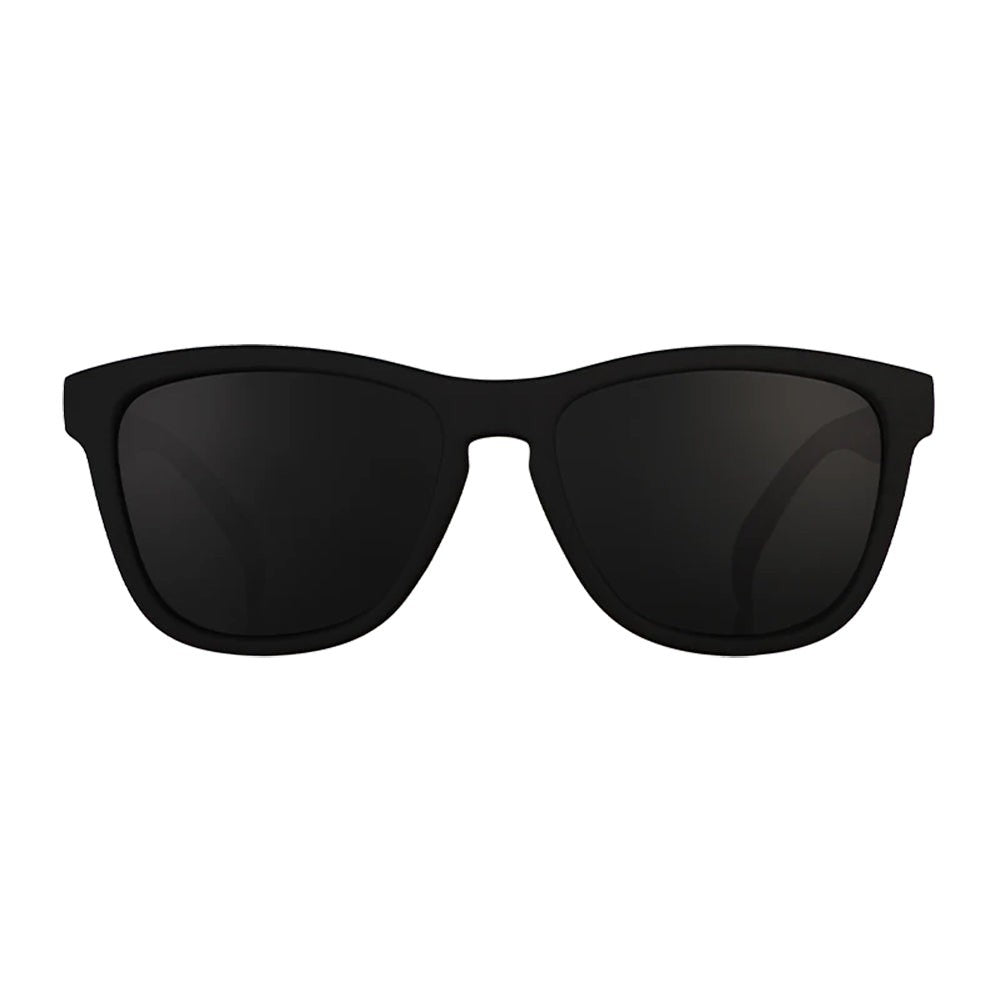 Óculos de sol Goodr Brasil modelo OG A Unicorn's Calamity, armação e lentes quadradas pretas, estilo esportivo.