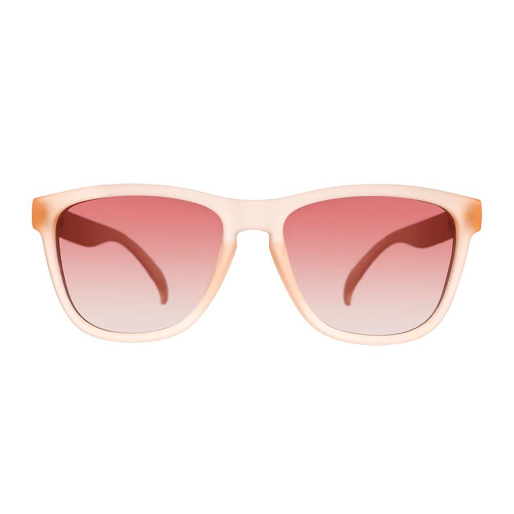 Óculos de sol Goodr Brasil modelo Don't Make Me Blush com armação e lentes polarizadas na cor rosa, formato OG.
