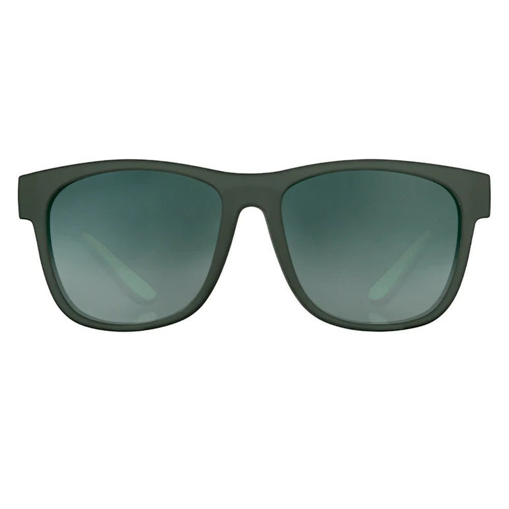 Óculos de sol Goodr Brasil BFG Mint Julep com armação verde fosca e lentes espelhadas polarizadas para rostos grandes.