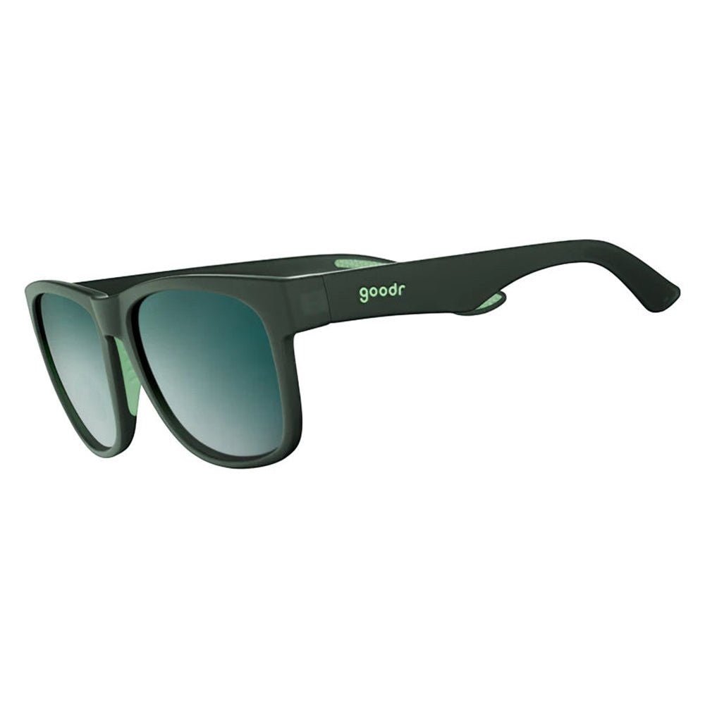 Óculos de sol Goodr Brasil BFG Mint Julep com armação verde fosca, lentes espelhadas polarizadas e design esportivo.