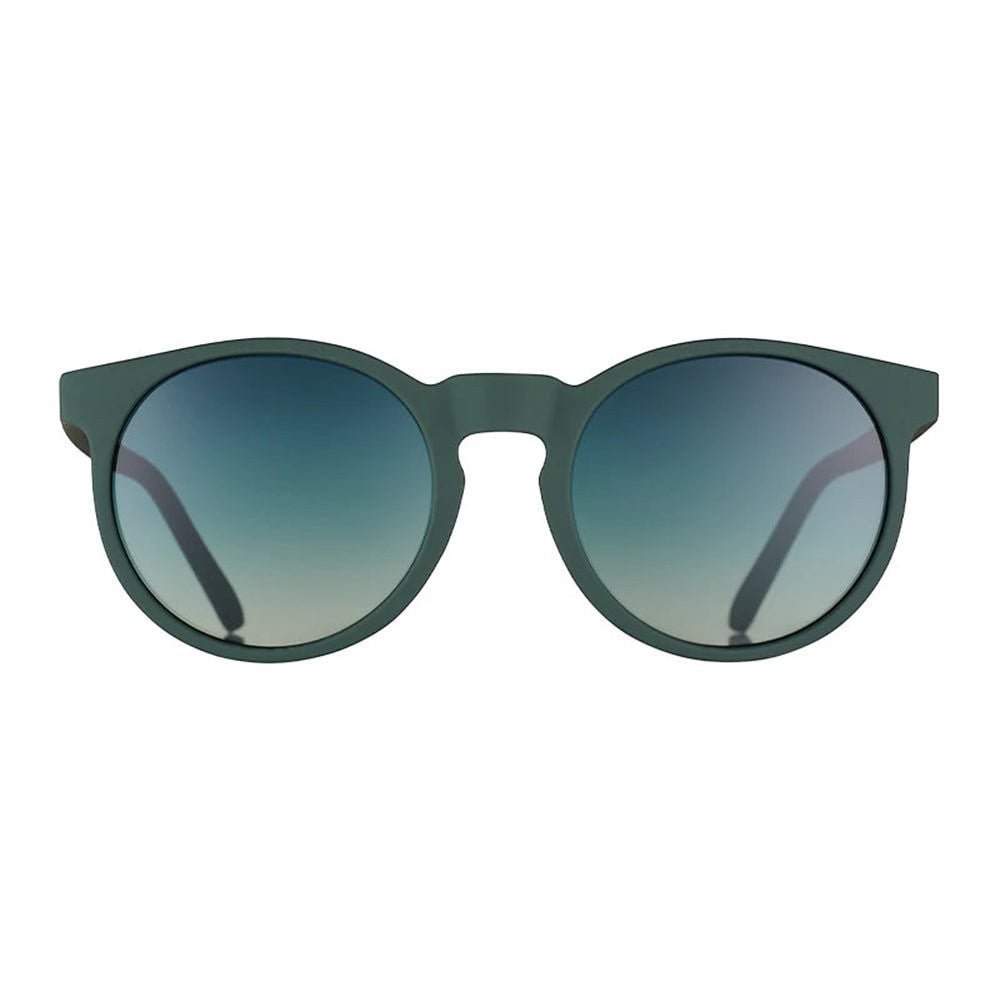 Óculos de sol Goodr Brasil redondo verde com lentes polarizadas e proteção UV400, estilo casual e esportivo.