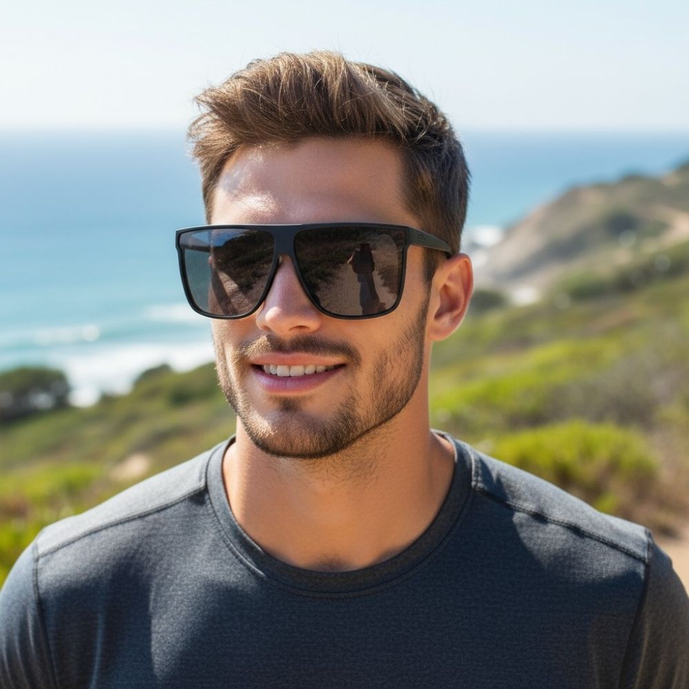 Óculos de Sol Polarizado Quadrado Grande com Armação Preto e Lente Preta  -  Fashion Week Dropout