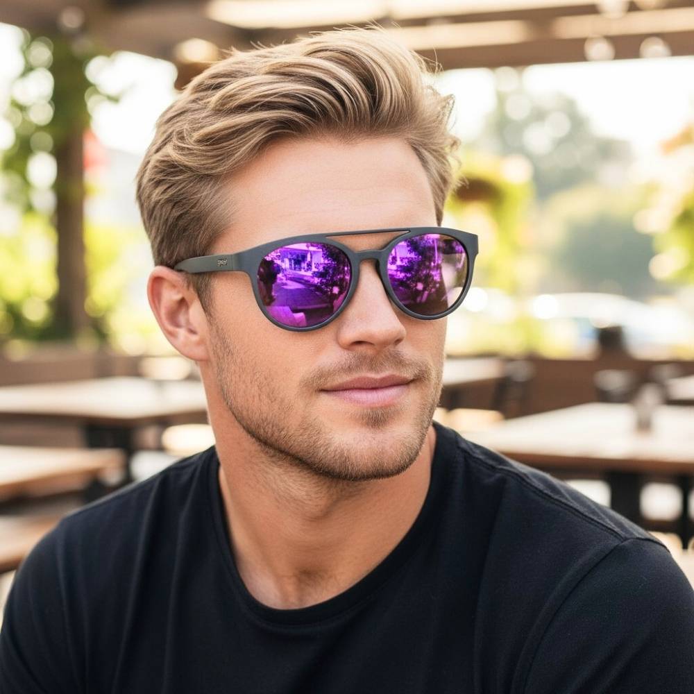 Óculos de Sol Performance Polarizado Redondo Cinza com Lente Roxa - The New Prospector